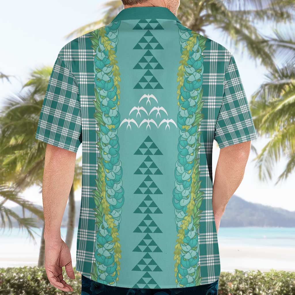 Teal Palaka Hawaii Iwa Bird Hawaiian Shirt Hawaiian Kakau Jade Vine Lei - Polynesian Pride