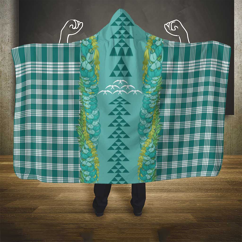 Teal Palaka Hawaii Iwa Bird Hooded Blanket Hawaiian Kakau Jade Vine Lei - Polynesian Pride