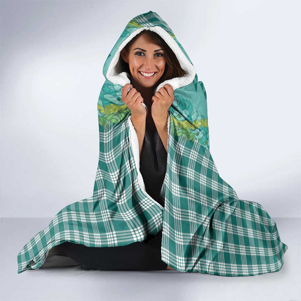 Teal Palaka Hawaii Iwa Bird Hooded Blanket Hawaiian Kakau Jade Vine Lei - Polynesian Pride