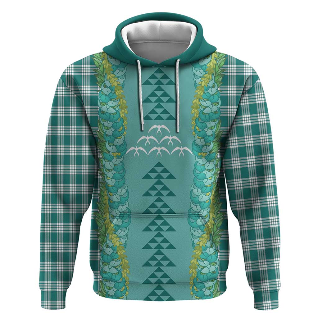 Teal Palaka Hawaii Iwa Bird Hoodie Hawaiian Kakau Jade Vine Lei - Polynesian Pride