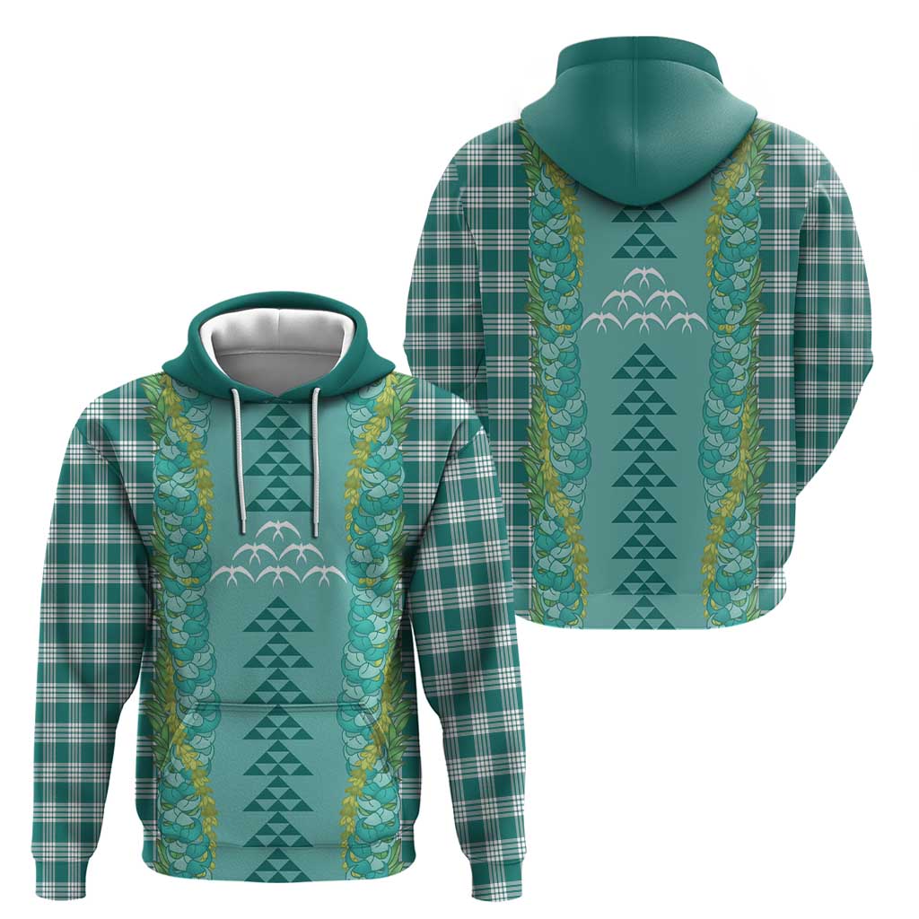 Teal Palaka Hawaii Iwa Bird Hoodie Hawaiian Kakau Jade Vine Lei - Polynesian Pride