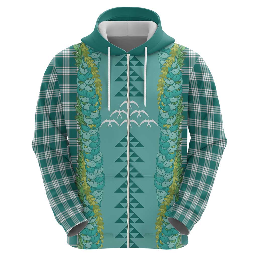 Teal Palaka Hawaii Iwa Bird Hoodie Hawaiian Kakau Jade Vine Lei - Polynesian Pride