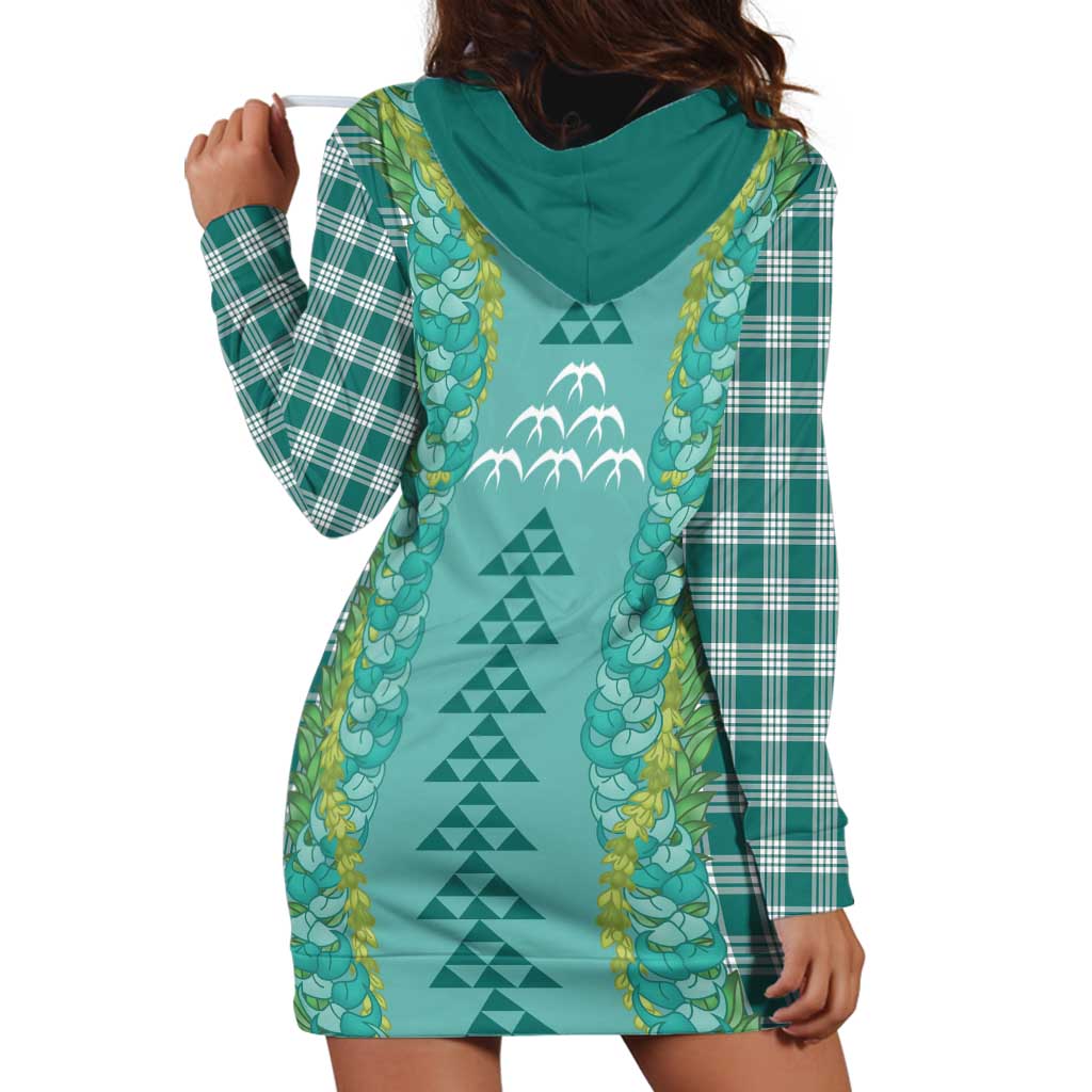 Teal Palaka Hawaii Iwa Bird Hoodie Dress Hawaiian Kakau Jade Vine Lei - Polynesian Pride
