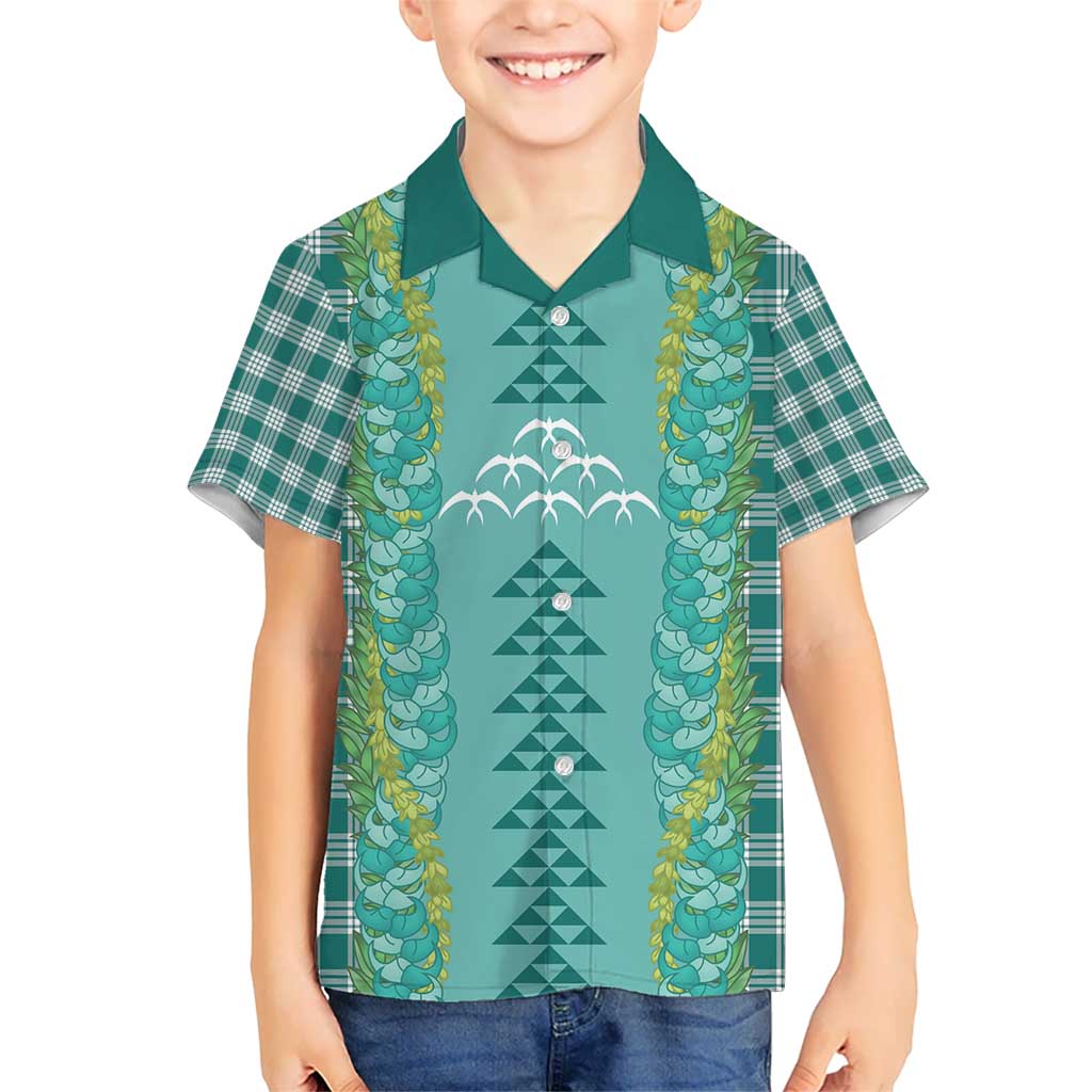 Teal Palaka Hawaii Iwa Bird Kid Hawaiian Shirt Hawaiian Kakau Jade Vine Lei - Polynesian Pride