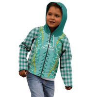 Teal Palaka Hawaii Iwa Bird Kid Hoodie Hawaiian Kakau Jade Vine Lei - Polynesian Pride