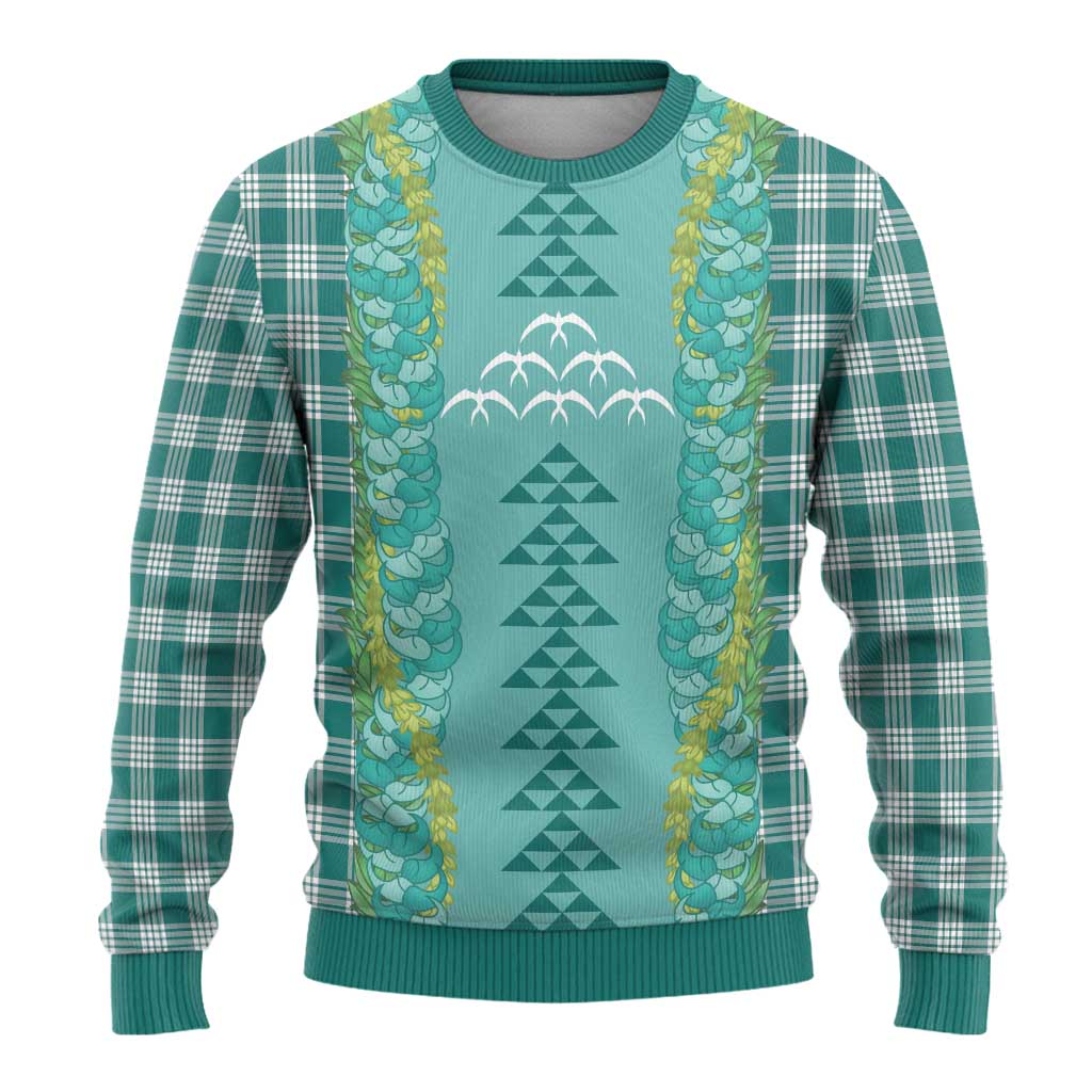 Teal Palaka Hawaii Iwa Bird Ugly Christmas Sweater Hawaiian Kakau Jade Vine Lei - Polynesian Pride
