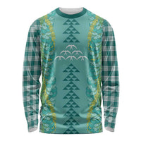 Teal Palaka Hawaii Iwa Bird Long Sleeve Shirt Hawaiian Kakau Jade Vine Lei - Polynesian Pride