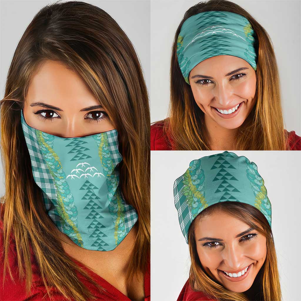 Teal Palaka Hawaii Iwa Bird Neck Gaiter Hawaiian Kakau Jade Vine Lei - Polynesian Pride