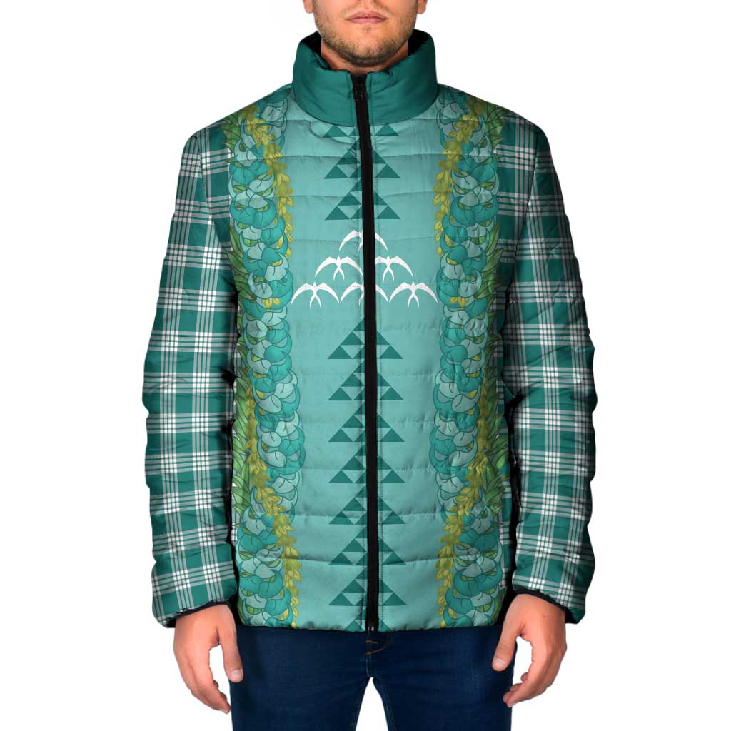 Teal Palaka Hawaii Iwa Bird Padded Jacket Hawaiian Kakau Jade Vine Lei - Polynesian Pride