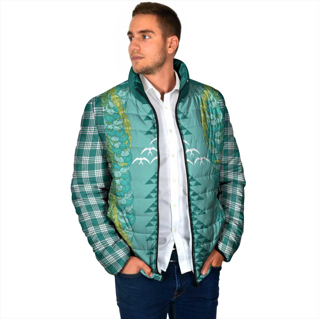 Teal Palaka Hawaii Iwa Bird Padded Jacket Hawaiian Kakau Jade Vine Lei - Polynesian Pride