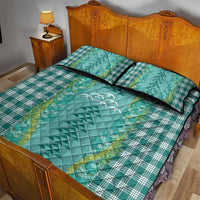 Teal Palaka Hawaii Iwa Bird Quilt Bed Set Hawaiian Kakau Jade Vine Lei - Polynesian Pride