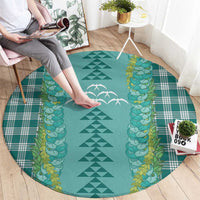 Teal Palaka Hawaii Iwa Bird Round Carpet Hawaiian Kakau Jade Vine Lei - Polynesian Pride