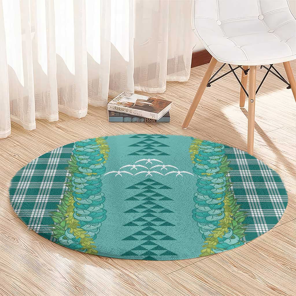 Teal Palaka Hawaii Iwa Bird Round Carpet Hawaiian Kakau Jade Vine Lei - Polynesian Pride