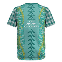 Teal Palaka Hawaii Iwa Bird Rugby Jersey Hawaiian Kakau Jade Vine Lei - Polynesian Pride