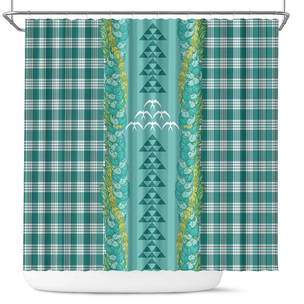 Teal Palaka Hawaii Iwa Bird Shower Curtain Hawaiian Kakau Jade Vine Lei - Polynesian Pride