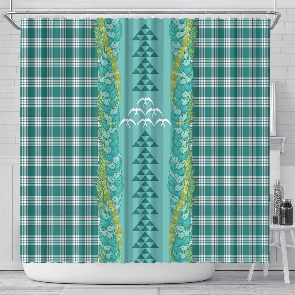 Teal Palaka Hawaii Iwa Bird Shower Curtain Hawaiian Kakau Jade Vine Lei - Polynesian Pride
