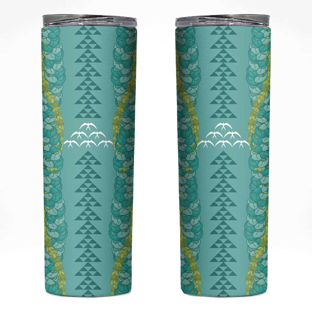 Teal Palaka Hawaii Iwa Bird Skinny Tumbler Hawaiian Kakau Jade Vine Lei - Polynesian Pride