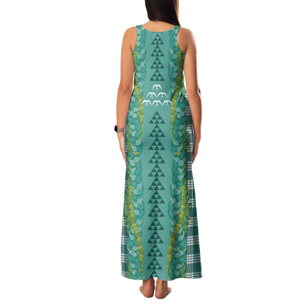 Teal Palaka Hawaii Iwa Bird Tank Maxi Dress Hawaiian Kakau Jade Vine Lei - Polynesian Pride