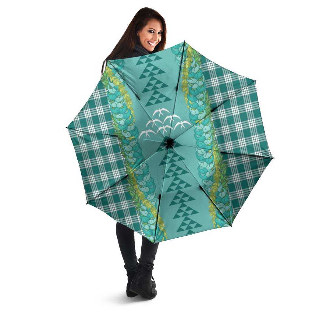 Teal Palaka Hawaii Iwa Bird Umbrella Hawaiian Kakau Jade Vine Lei - Polynesian Pride