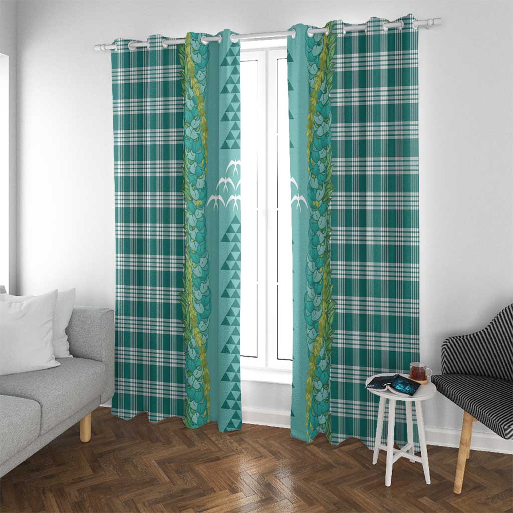 Teal Palaka Hawaii Iwa Bird Window Curtain Hawaiian Kakau Jade Vine Lei - Polynesian Pride