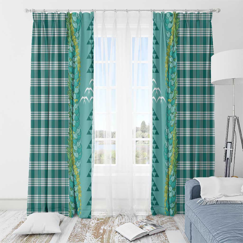 Teal Palaka Hawaii Iwa Bird Window Curtain Hawaiian Kakau Jade Vine Lei - Polynesian Pride