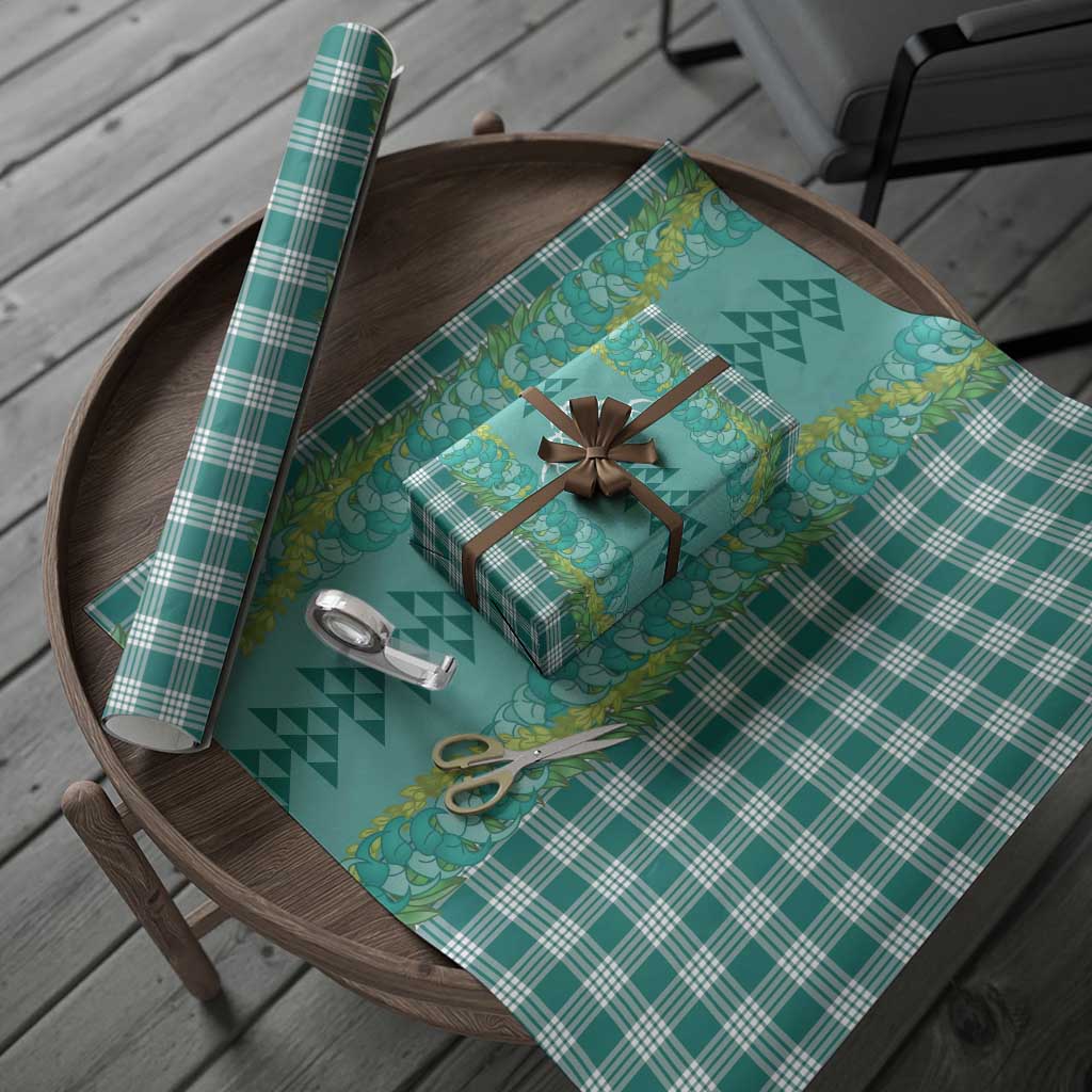 Teal Palaka Hawaii Iwa Bird Wrapping Paper Hawaiian Kakau Jade Vine Lei - Polynesian Pride