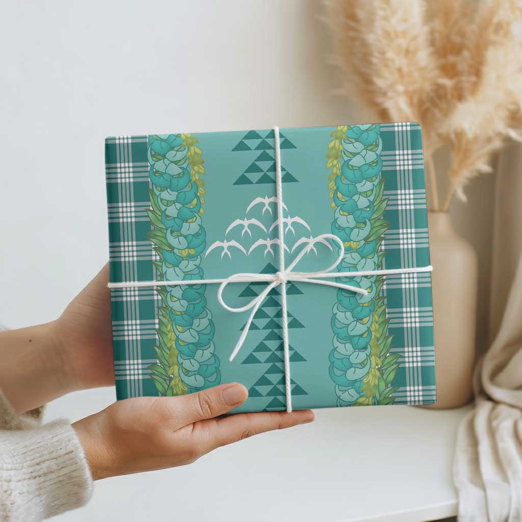 Teal Palaka Hawaii Iwa Bird Wrapping Paper Hawaiian Kakau Jade Vine Lei - Polynesian Pride