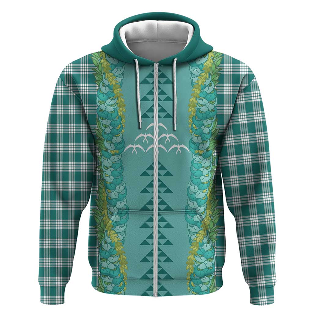 Teal Palaka Hawaii Iwa Bird Zip Hoodie Hawaiian Kakau Jade Vine Lei - Polynesian Pride