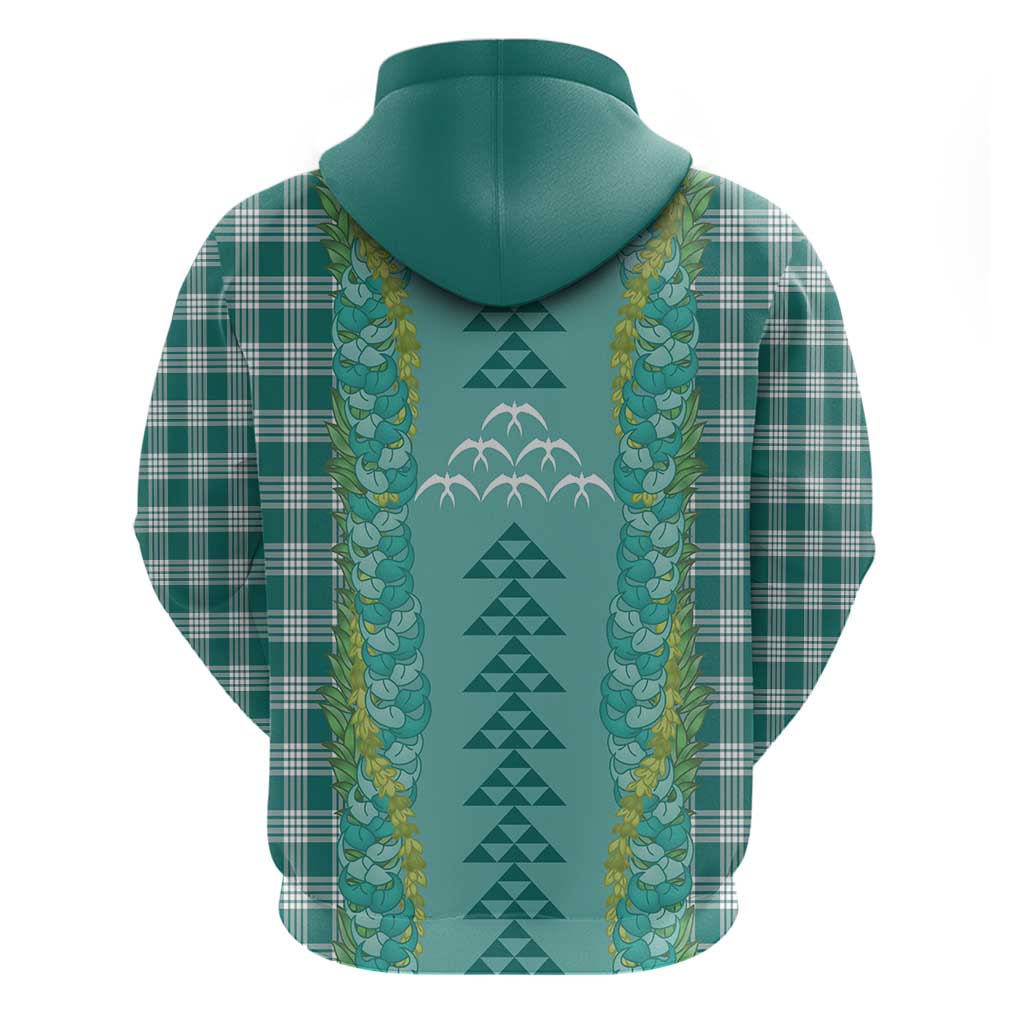 Teal Palaka Hawaii Iwa Bird Zip Hoodie Hawaiian Kakau Jade Vine Lei - Polynesian Pride