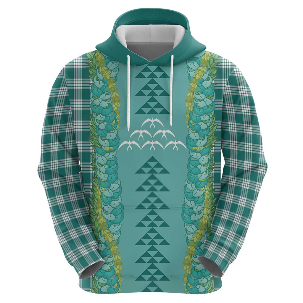 Teal Palaka Hawaii Iwa Bird Zip Hoodie Hawaiian Kakau Jade Vine Lei - Polynesian Pride