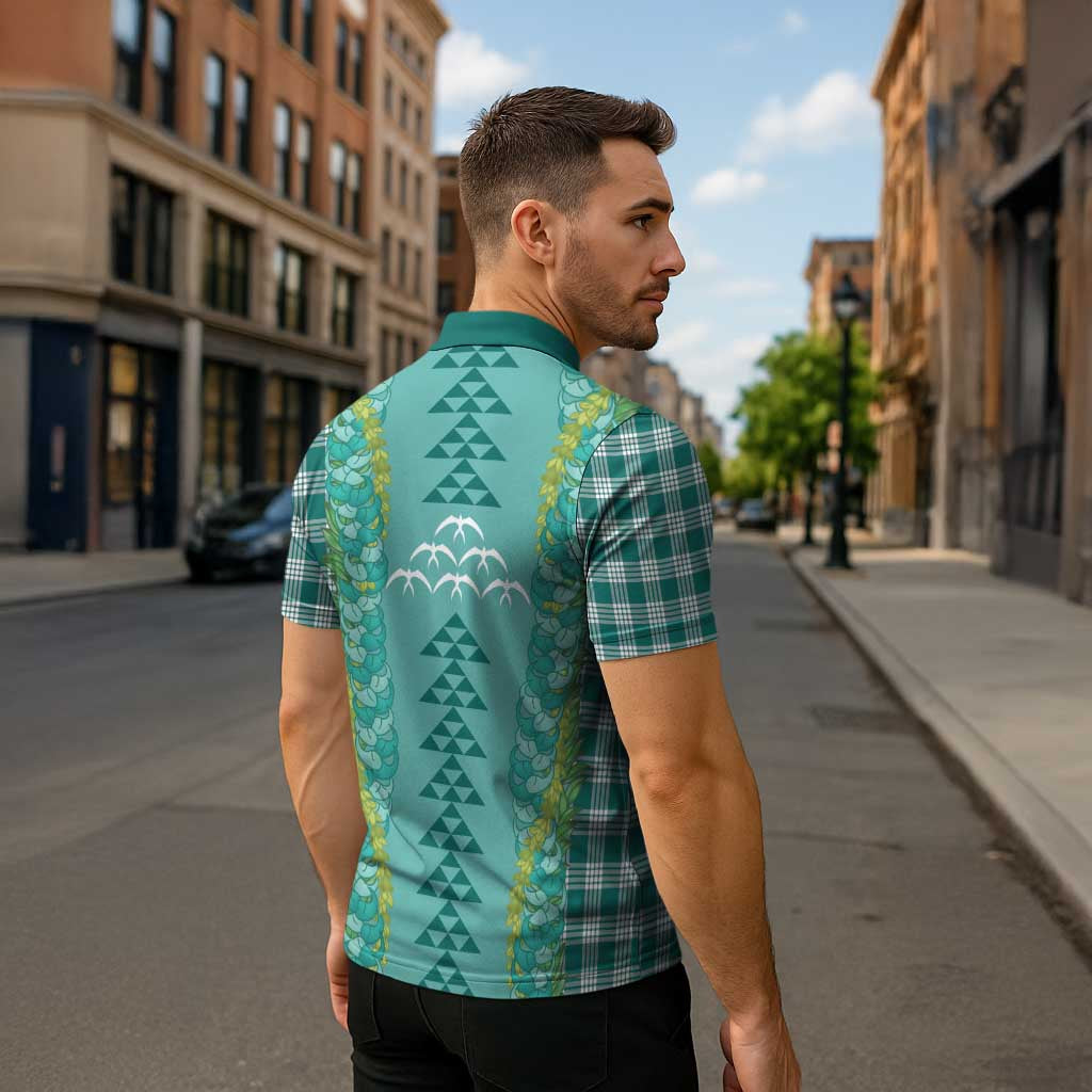 Teal Palaka Hawaii Iwa Bird Zipper Polo Shirt Hawaiian Kakau Jade Vine Lei - Polynesian Pride