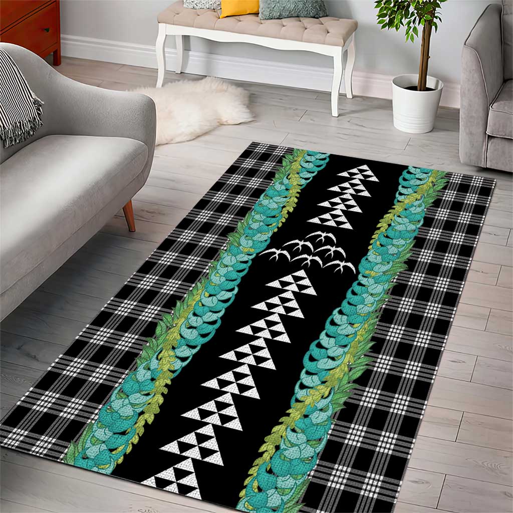 Black Palaka Hawaii Iwa Bird Area Rug Hawaiian Kakau Jade Vine Lei - Polynesian Pride