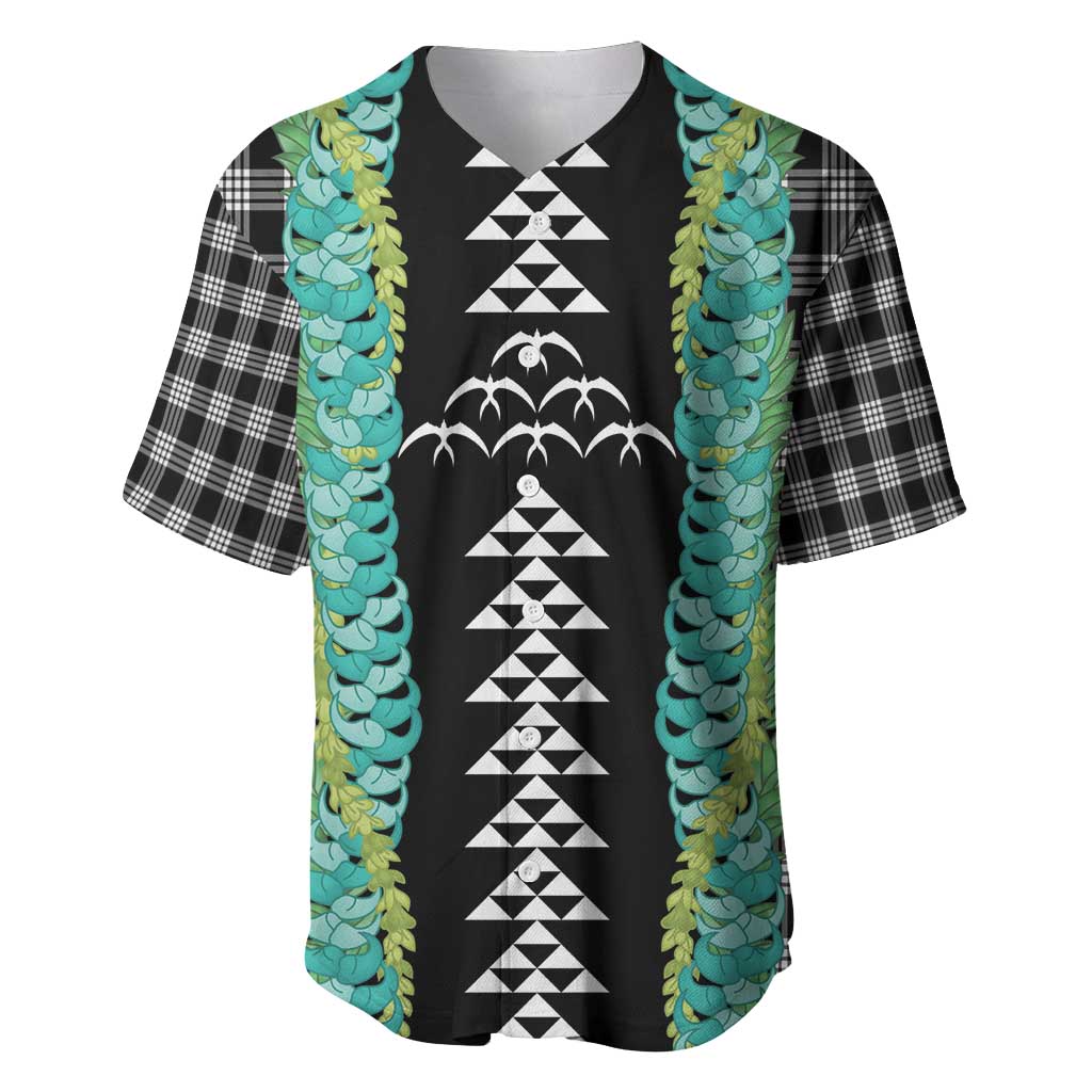 Black Palaka Hawaii Iwa Bird Baseball Jersey Hawaiian Kakau Jade Vine Lei - Polynesian Pride