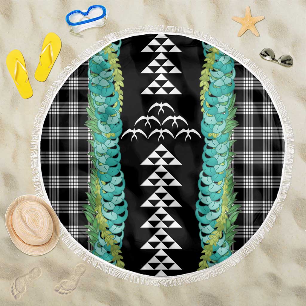 Black Palaka Hawaii Iwa Bird Beach Blanket Hawaiian Kakau Jade Vine Lei - Polynesian Pride