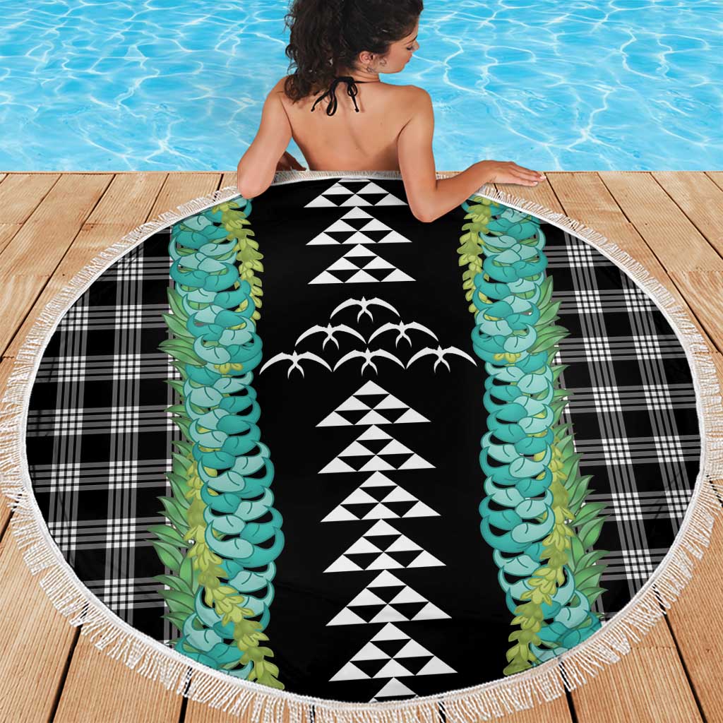 Black Palaka Hawaii Iwa Bird Beach Blanket Hawaiian Kakau Jade Vine Lei - Polynesian Pride
