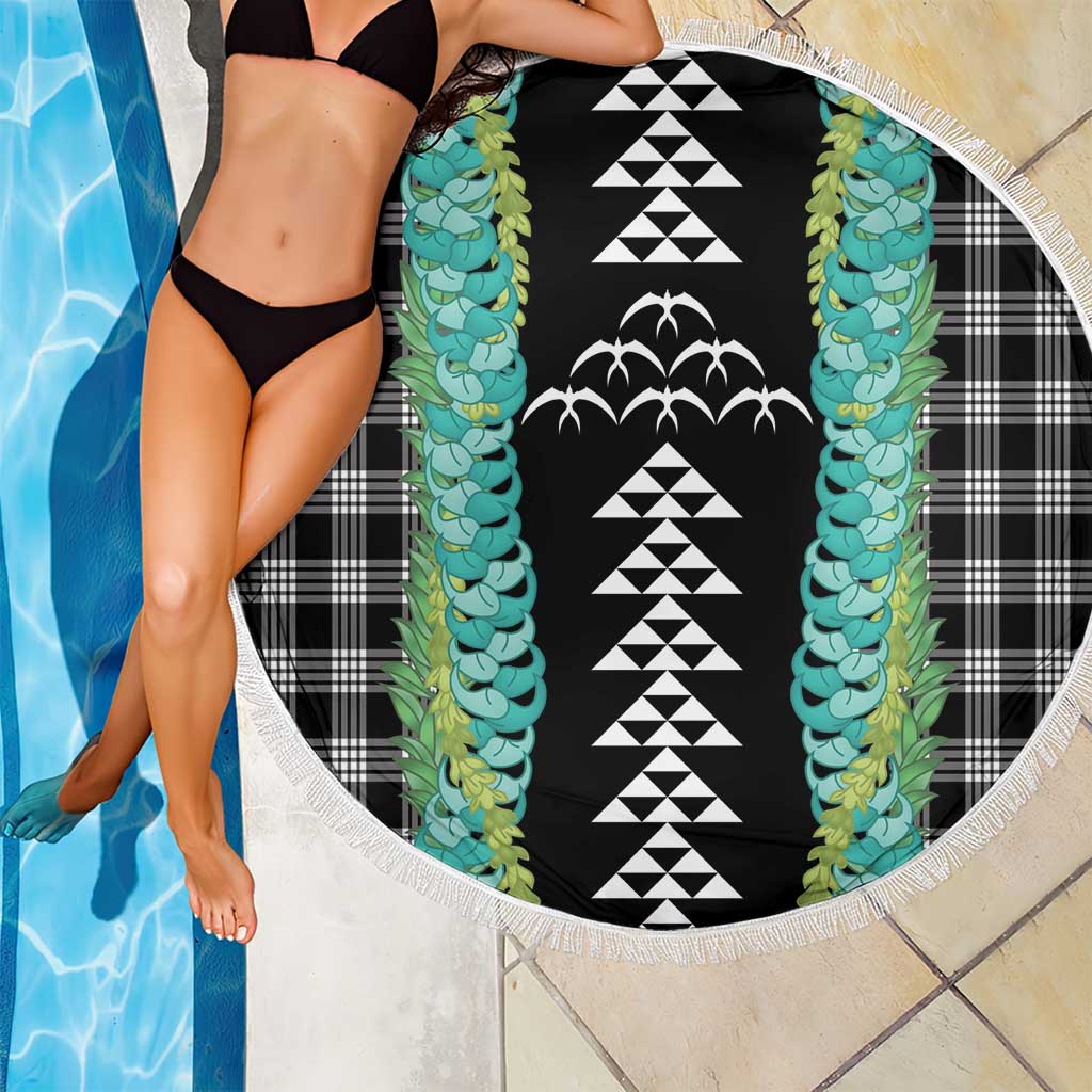 Black Palaka Hawaii Iwa Bird Beach Blanket Hawaiian Kakau Jade Vine Lei - Polynesian Pride