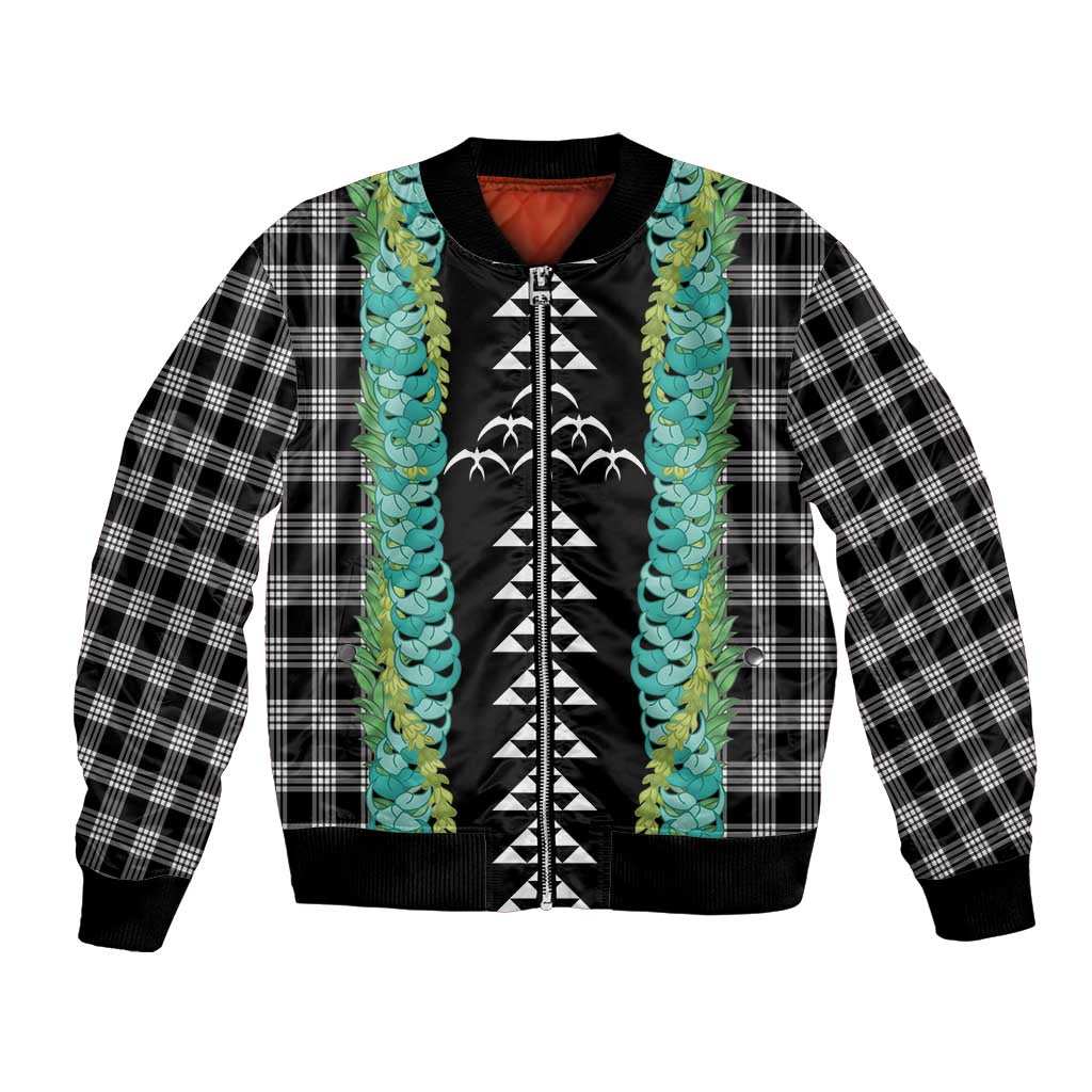 Black Palaka Hawaii Iwa Bird Bomber Jacket Hawaiian Kakau Jade Vine Lei - Polynesian Pride