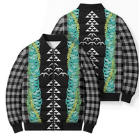 Black Palaka Hawaii Iwa Bird Bomber Puffer Jacket Hawaiian Kakau Jade Vine Lei - Polynesian Pride