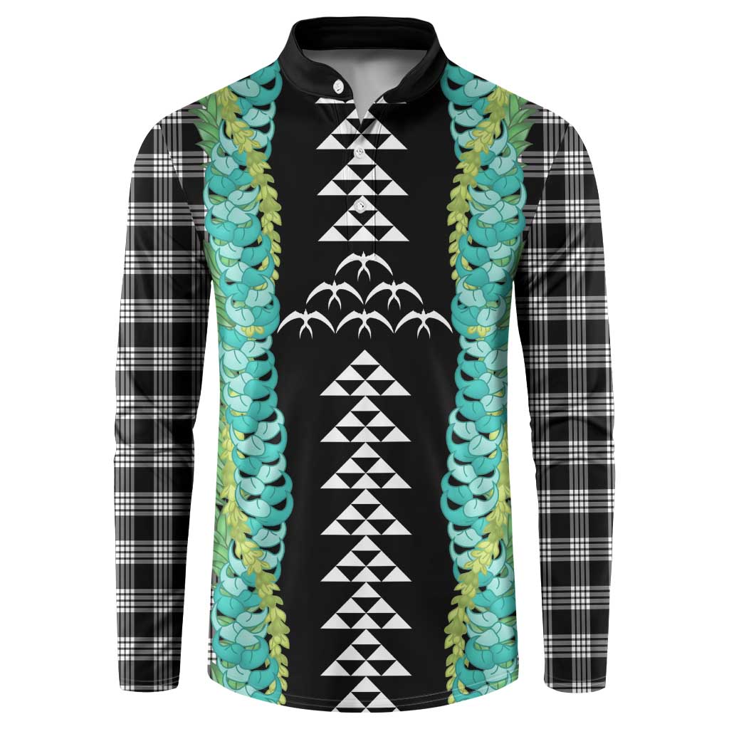 Black Palaka Hawaii Iwa Bird Button Sweatshirt Hawaiian Kakau Jade Vine Lei - Polynesian Pride