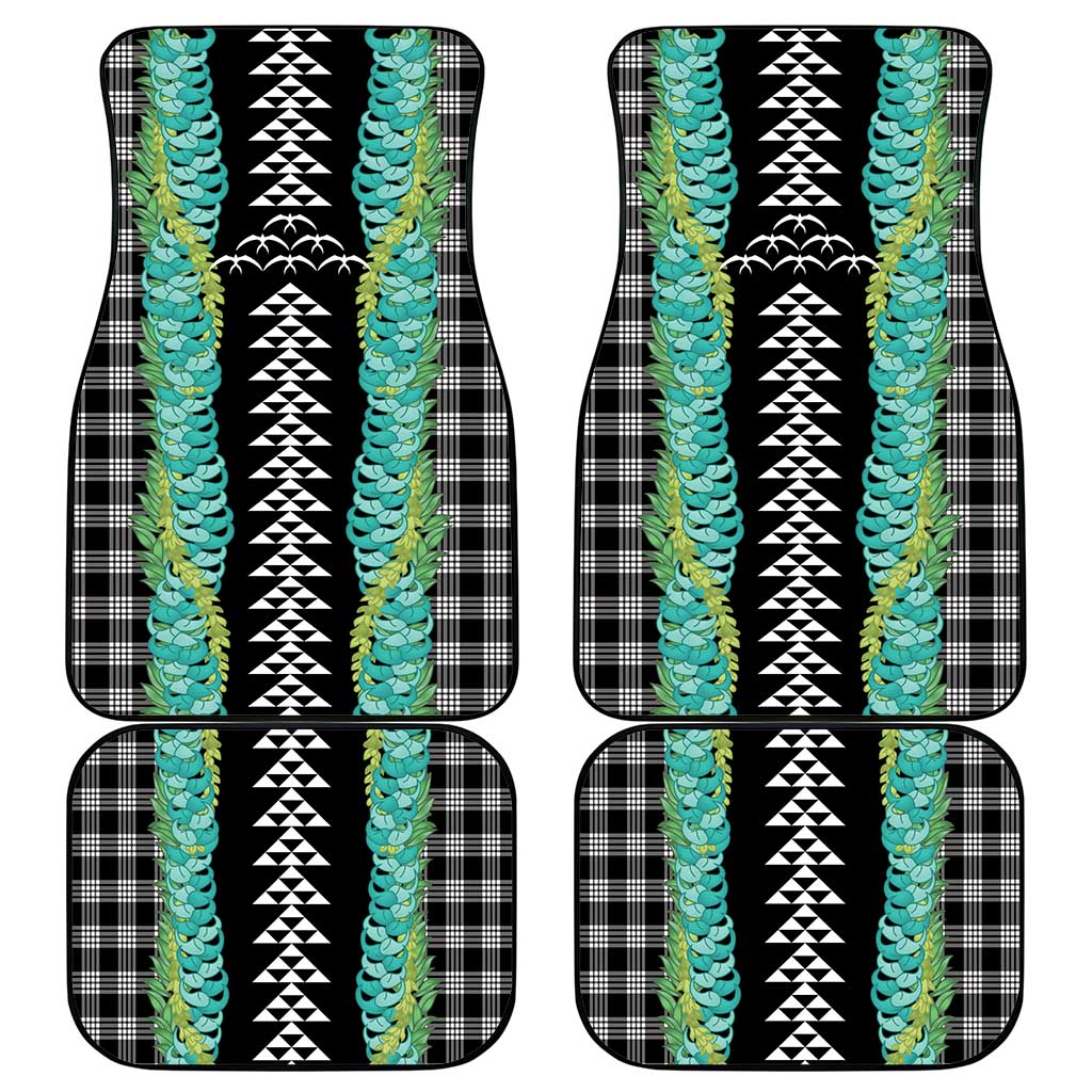 Black Palaka Hawaii Iwa Bird Car Mats Hawaiian Kakau Jade Vine Lei - Polynesian Pride