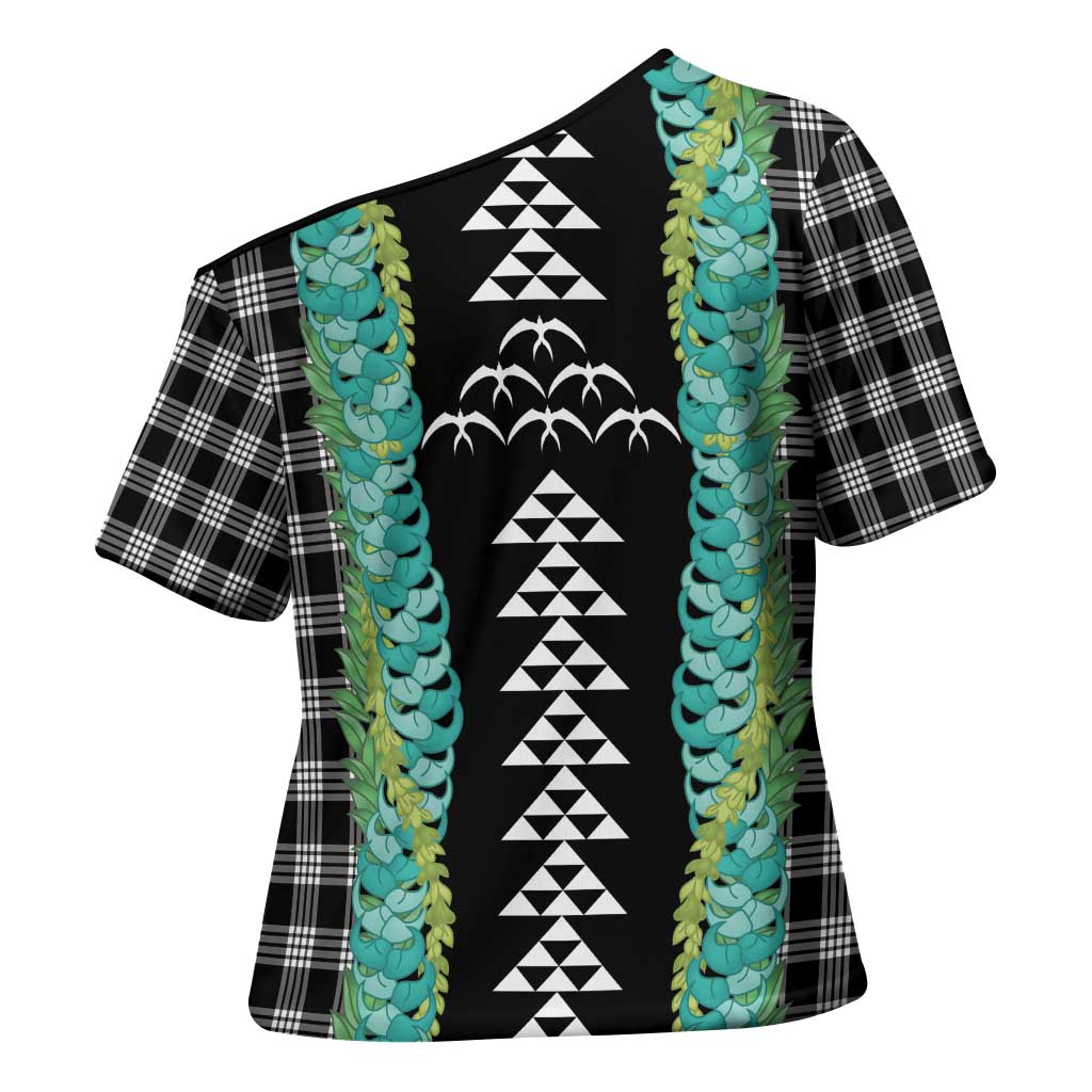 Black Palaka Hawaii Iwa Bird Cross Shoulder Shirt Hawaiian Kakau Jade Vine Lei - Polynesian Pride