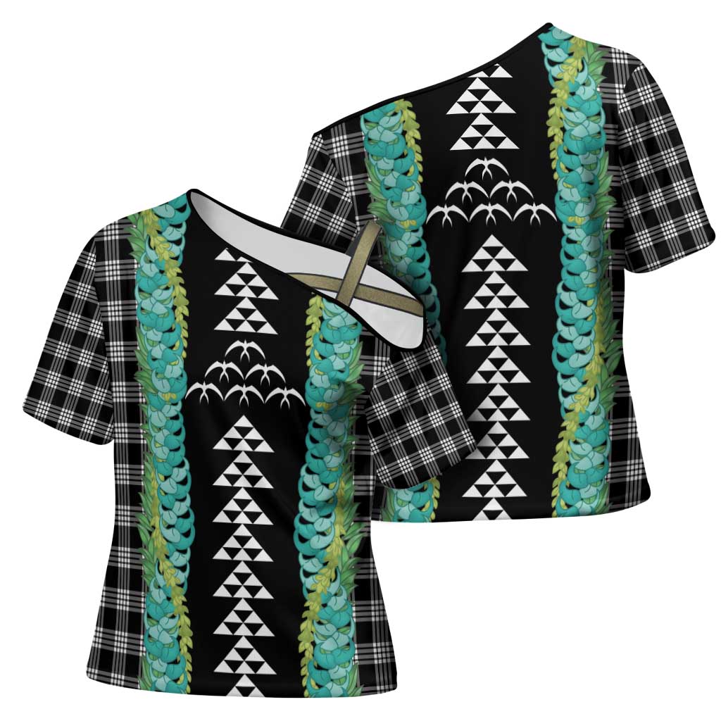 Black Palaka Hawaii Iwa Bird Cross Shoulder Shirt Hawaiian Kakau Jade Vine Lei - Polynesian Pride