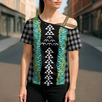 Black Palaka Hawaii Iwa Bird Cross Shoulder Shirt Hawaiian Kakau Jade Vine Lei - Polynesian Pride