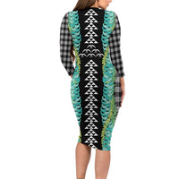 Black Palaka Hawaii Iwa Bird Family Matching Long Sleeve Bodycon Dress and Hawaiian Shirt Hawaiian Kakau Jade Vine Lei - Polynesian Pride