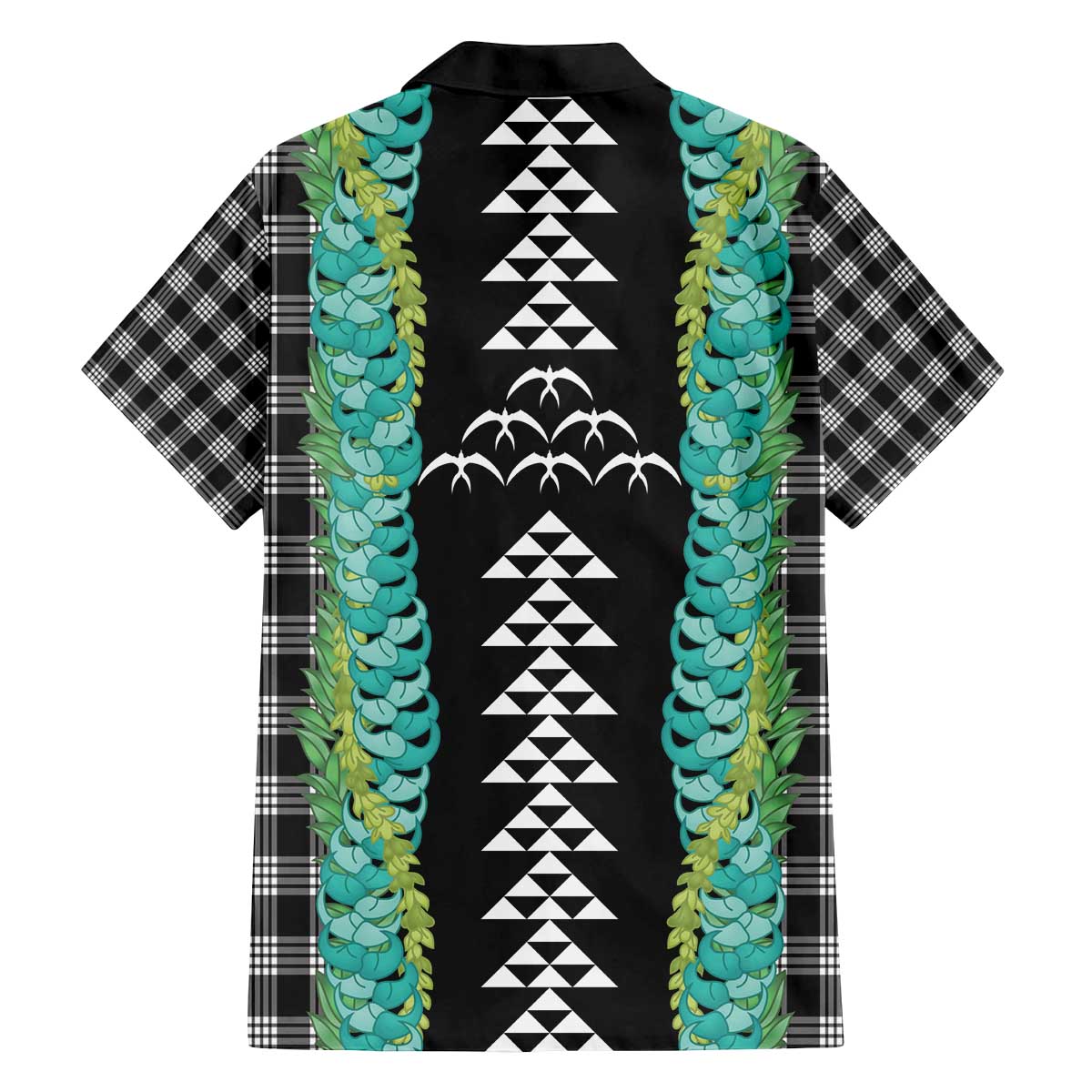 Black Palaka Hawaii Iwa Bird Family Matching Off The Shoulder Long Sleeve Dress and Hawaiian Shirt Hawaiian Kakau Jade Vine Lei - Polynesian Pride