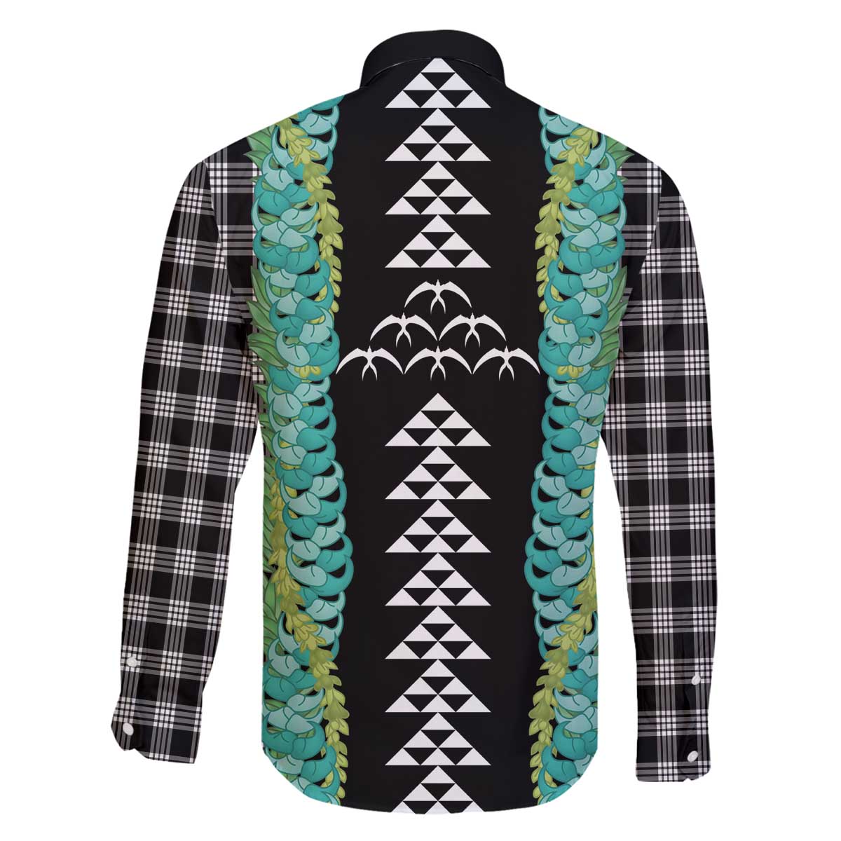 Black Palaka Hawaii Iwa Bird Family Matching Off The Shoulder Long Sleeve Dress and Hawaiian Shirt Hawaiian Kakau Jade Vine Lei - Polynesian Pride