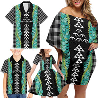 Black Palaka Hawaii Iwa Bird Family Matching Off Shoulder Short Dress and Hawaiian Shirt Hawaiian Kakau Jade Vine Lei - Polynesian Pride