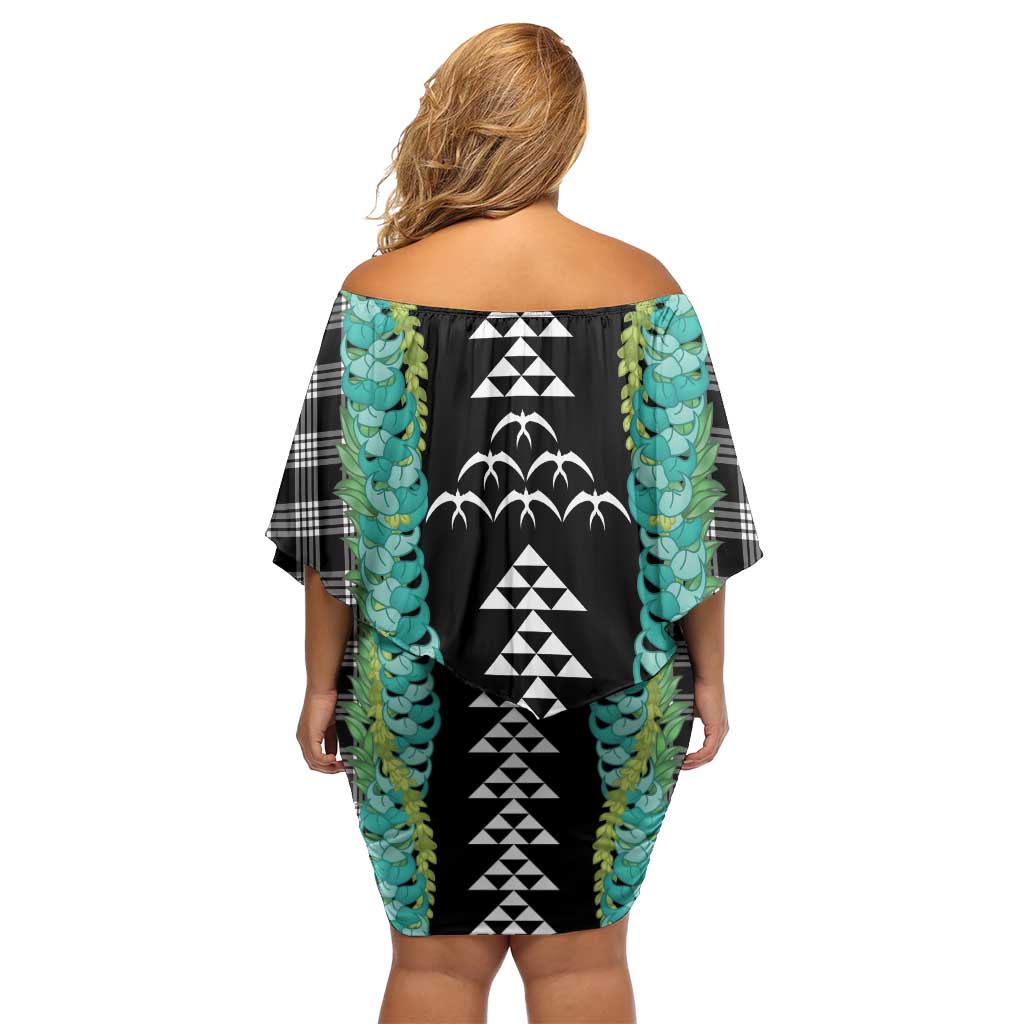 Black Palaka Hawaii Iwa Bird Family Matching Off Shoulder Short Dress and Hawaiian Shirt Hawaiian Kakau Jade Vine Lei - Polynesian Pride