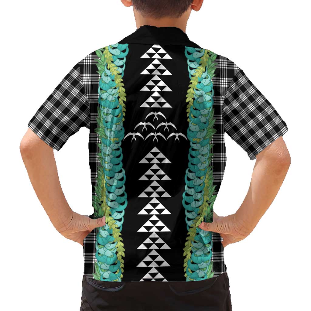 Black Palaka Hawaii Iwa Bird Family Matching Puletasi and Hawaiian Shirt Hawaiian Kakau Jade Vine Lei - Polynesian Pride