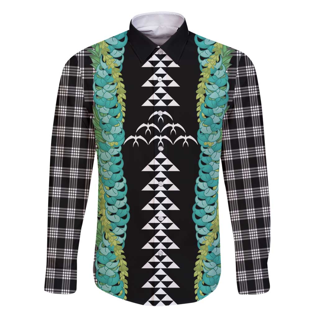 Black Palaka Hawaii Iwa Bird Family Matching Puletasi and Hawaiian Shirt Hawaiian Kakau Jade Vine Lei - Polynesian Pride